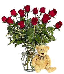 Bear w/ 1-Dz Red Roses
