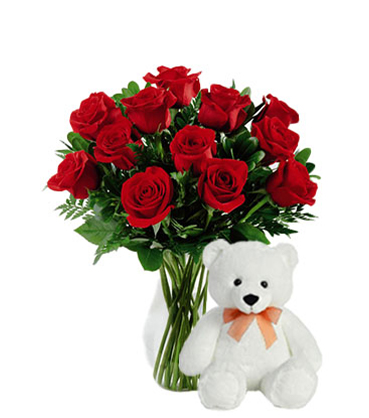 12 Red Roses and Bear