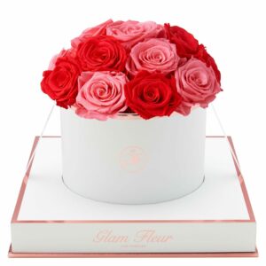 Blanche Round Light Pink & Light Red Preserved Roses | Glam Fleur