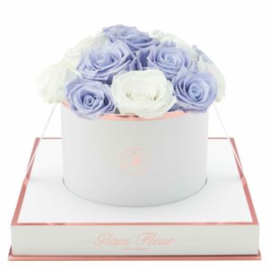 White and Lavender Preserved Rose Arrangement | Glam Fleur