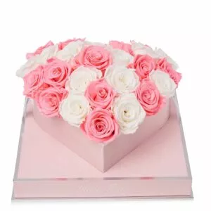 Rosé Heart White & Light Pink Preserved Roses