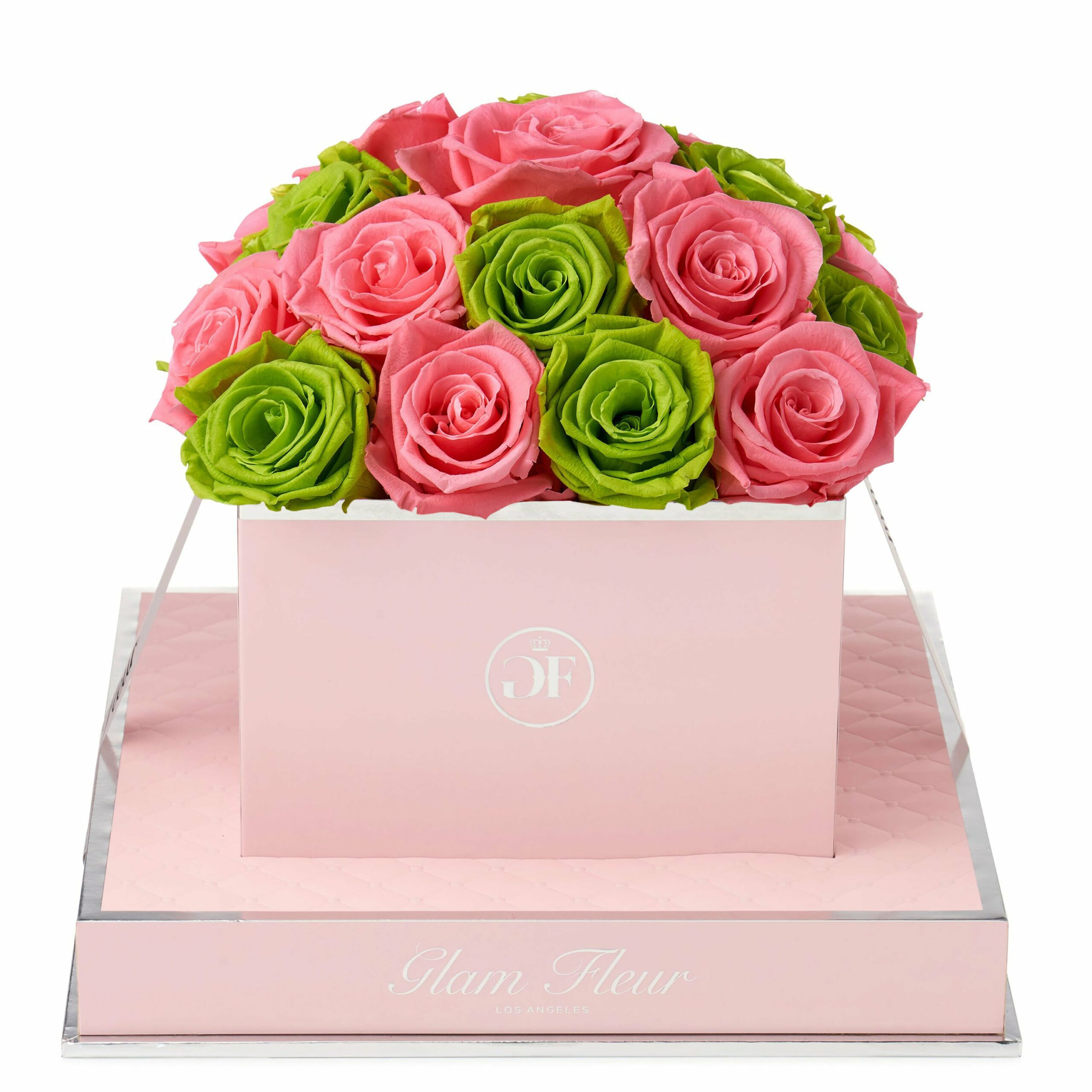 Rosé Square Green & Light Pink Preserved Roses