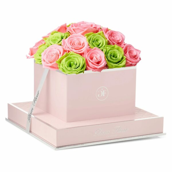 Rosé Square Green & Light Pink Preserved Roses