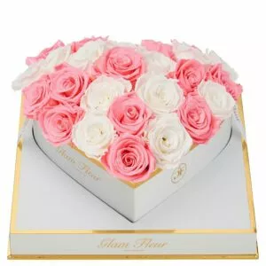 Blanche Heart White & Light Pink Preserved Roses