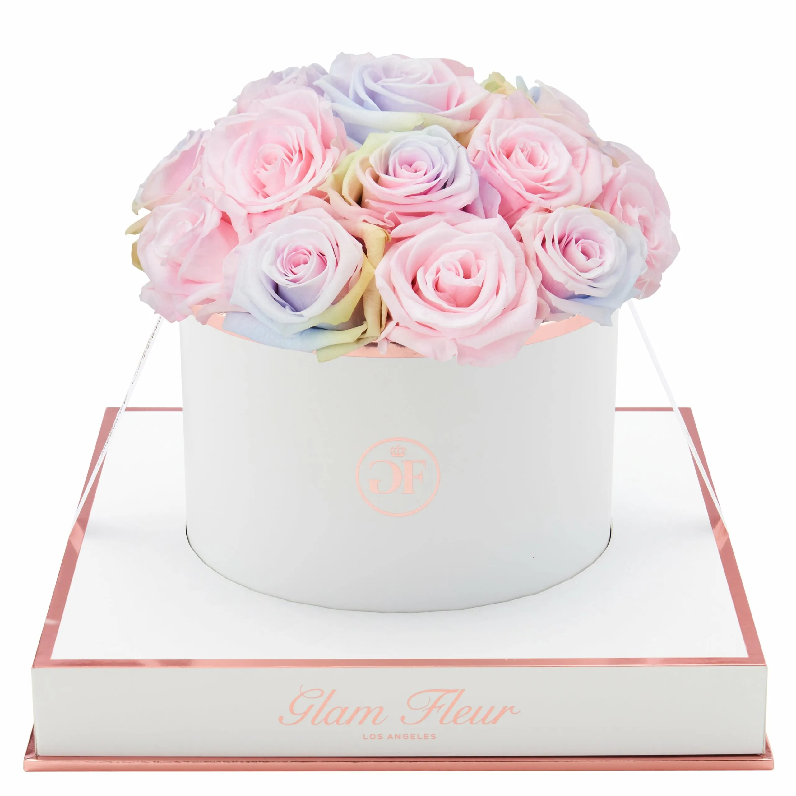 Blanche Round Candy Rainbow & Baby Pink Preserved Roses