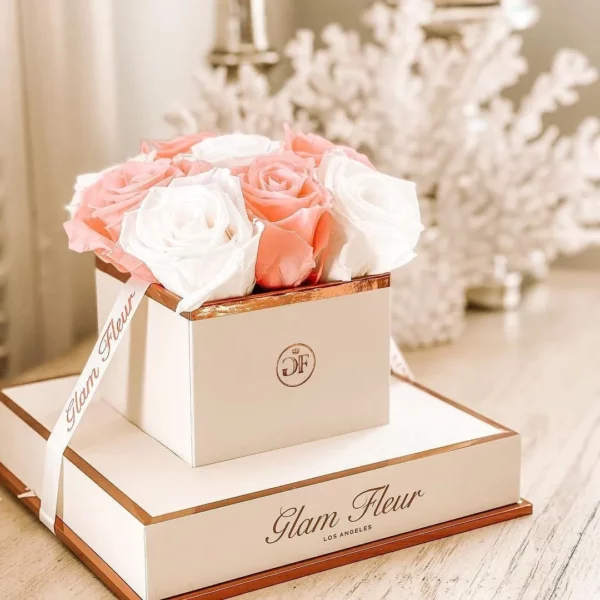 Ivory and Light Pink Preserved Rose Bouquet