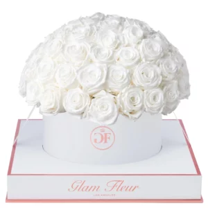 White Luxury Rose Bouquet in a Round Box